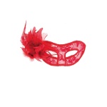 La Teaviata Red Venetian Mask by Maskarade with lace, tulle and down details