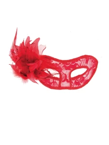 Venezianische Maske La Teaviata Rot von der Marke Maskarade mit Details aus Spitze, Tüll und Daunen