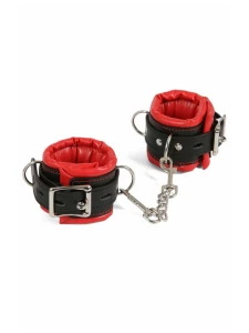 Image des Menottes cadenassables BDSM Spazm en similicuir molletonné noir/rouge vif