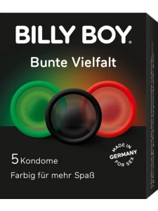 Preservativi Billy Boy colorati in rosso, nero e verde
