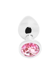 Bild des Analplugs Medium Schmuckstück aus silberfarbenem Stahl der Marke PLGZ mit pinkfarbenem Kristall