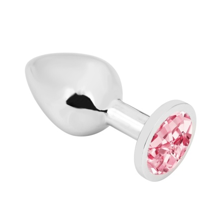 Image of the PLGZ Medium jewel anal plug in silver-coloured steel with pink crystal