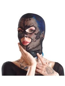 Image de la Cagoule Sensuelle Bad Kitty, accessoire fétiche en dentelle noire