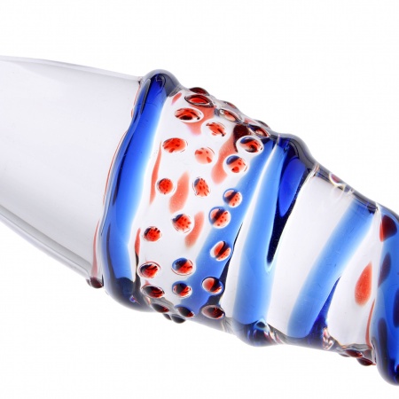 Glasdildo 'Umeko' von Glassintimo mit blauen und roten Details
