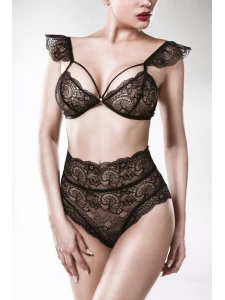 Image de l'ensemble lingerie sexy Grey Velvet comprenant un soutien-gorge triangle et une culotte taille haute.