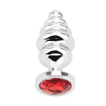 Immagine del piccolo plug anale in acciaio argentato PLGZ con cristallo rosso