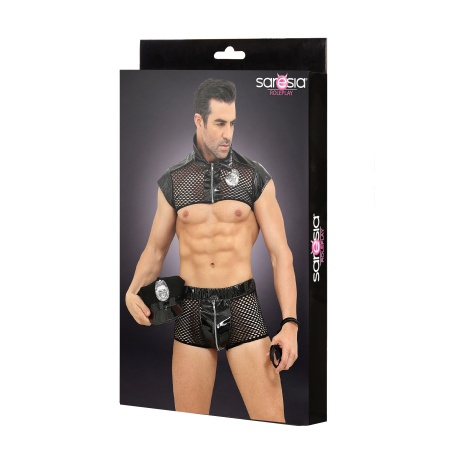 Man wearing Saresia's ultra-sexy police outfit