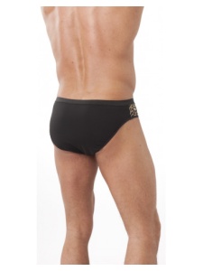 Man wearing the sexy leopard briefs with zip from Amorable by Rimba