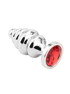 Image of the Small PLGZ Silver Steel Anal Jewellery Plug with Red Crystal