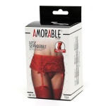 Image of the Amorable by Rimba 3-piece lingerie set in passion red floral lace