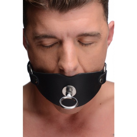Black Label BDSM gag with metal eyelet and silicone ball