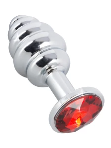 Abbildung des You2toys Aluminium Plug Anal Rillen, silberfarben mit rotem Glitzerstein