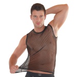 Man wearing a Svenjoyment fishnet T-shirt