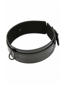 BDSM-Halsband aus schwarzem Vinyl mit Fesseln und D-förmigem Ring