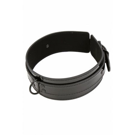 Collana BDSM in vinile nero con lacci e anello a D