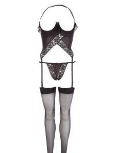 Cottelli satin bustier set with topless bosom and open rio-panty