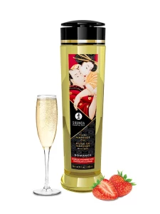 Bottle of Shunga Erotic Massage Oil - Sparkling Strawberry Wine Fragrance