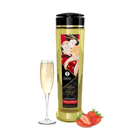 Bottiglia di olio per massaggi erotici Shunga - fragranza di vino frizzante alla fragola