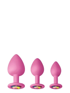 Ensemble de plugs en silicone rose ornés d'un joyau arc-en-ciel
