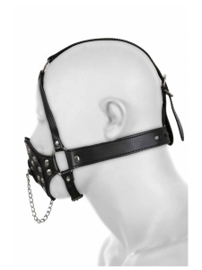 BDSM-Rohrknebel mit Kinnriemen und Nackenband mit Vorhängeschloss