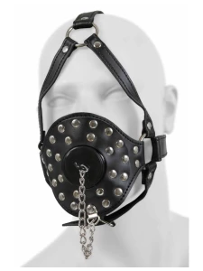 BDSM-Rohrknebel mit Kinnriemen und Nackenband mit Vorhängeschloss