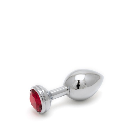 Immagine di Andaro Crystal Metal Anal Plug, taglia L, cromo con gemma rossa