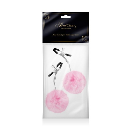 Sweet Caress pink breast clamp set with pompom