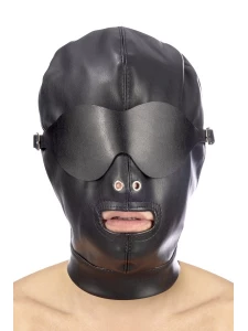 Abbildung der Fetish Tentation Kapuze mit verstellbarer Augenklappe und Schnürsenkelriemen