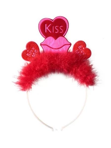 Image of the Fun Novelties Mouth Kiss Headband, humorous accessory with feathers, mouth and kisses