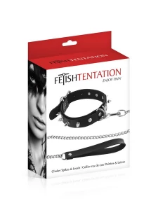Collare Fetish Tentation BDSM con punte di metallo e guinzaglio