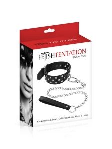 Fetish Tentation black BDSM collar and lead