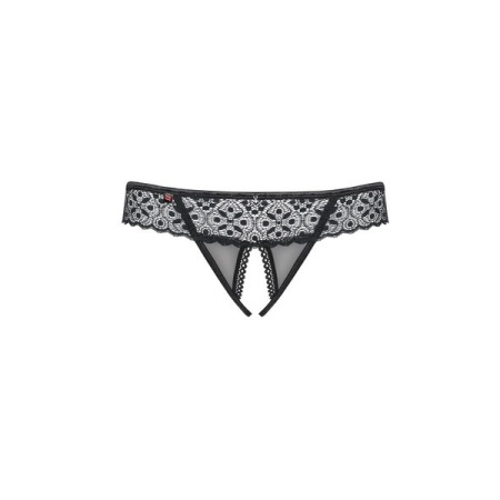 Image of the Shibu Obsessive open thong, sexy black lace lingerie with open crotch
