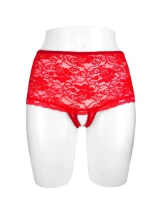 Boxer Cynthia ouvert rouge de Fashion Secret avec dentelle et motifs floraux