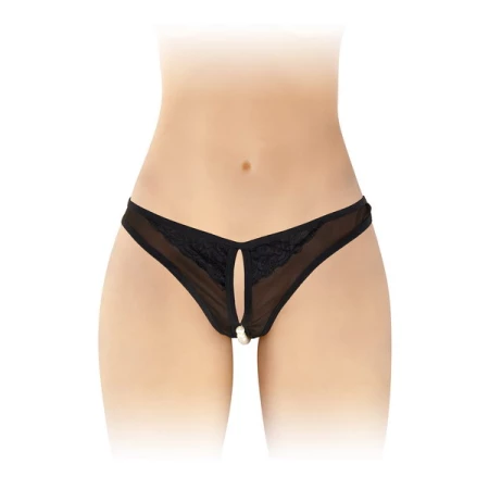 Image of the Sophie Pearl Open Thong by Fashion Secret, erotic lingerie in fine black fishnet with pearly pearls