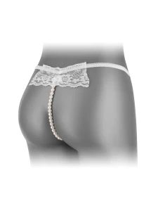 Image du String Perles Nacrées Katia par Fashion Secret, une lingerie femme sexy en dentelle blanche avec perles stimulantes