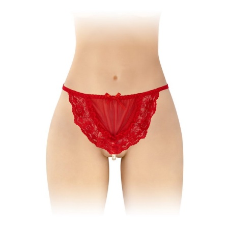 Image of the Fashion Secret Katia Pearl Thong in red with pearly pearls