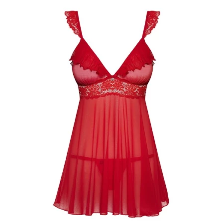 Woman wearing the Sexy Obsessive Red Babydoll, loose and light