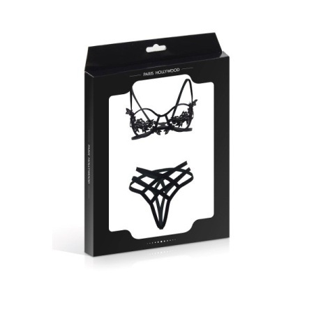 Woman wearing Paris Hollywood 2-piece sexy lingerie set in black