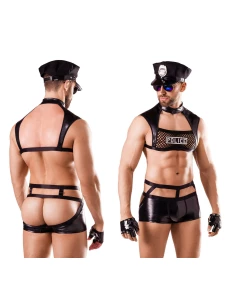 Mann, der das Kostüm trägt Polizist Wetlook Schwarz von Saresia Roleplay Men