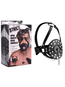STRICT Open-Mouth-Kopfgeschirr aus schwarzem Kunstleder