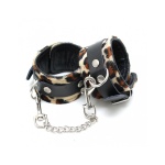 Image of black leather cuffs Leopard design - BDSM product Rimba Bondage Play