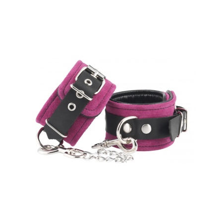 Black and pink/fuchsia genuine leather ankle cuffs from Rimba Bondage Play