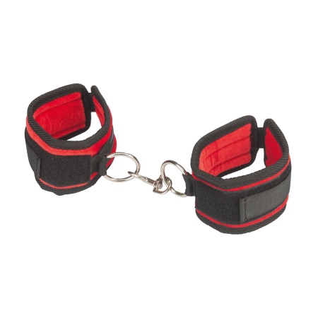 Lux Fetish Red and Black Velcro Adjustable Handcuffs