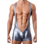 Image of the Brillant latex boxer bodysuit in silver