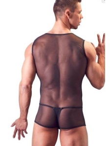Homme portant un body transparent Svenjoyment avec fonction de gonflement