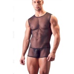 Man wearing a Svenjoyment transparent bodysuit with inflation function