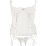 Image of the Elegant Cottelli open bust basque in stretch lycra with snow white satin trim and fine white lace