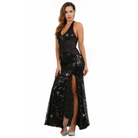 Image de la robe longue glamour Soisbelle, une lingerie femme sexy en noir