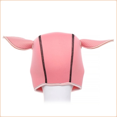 Cuffia bondage con testa di maiale in neoprene rosa