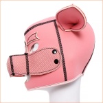 Cuffia bondage con testa di maiale in neoprene rosa